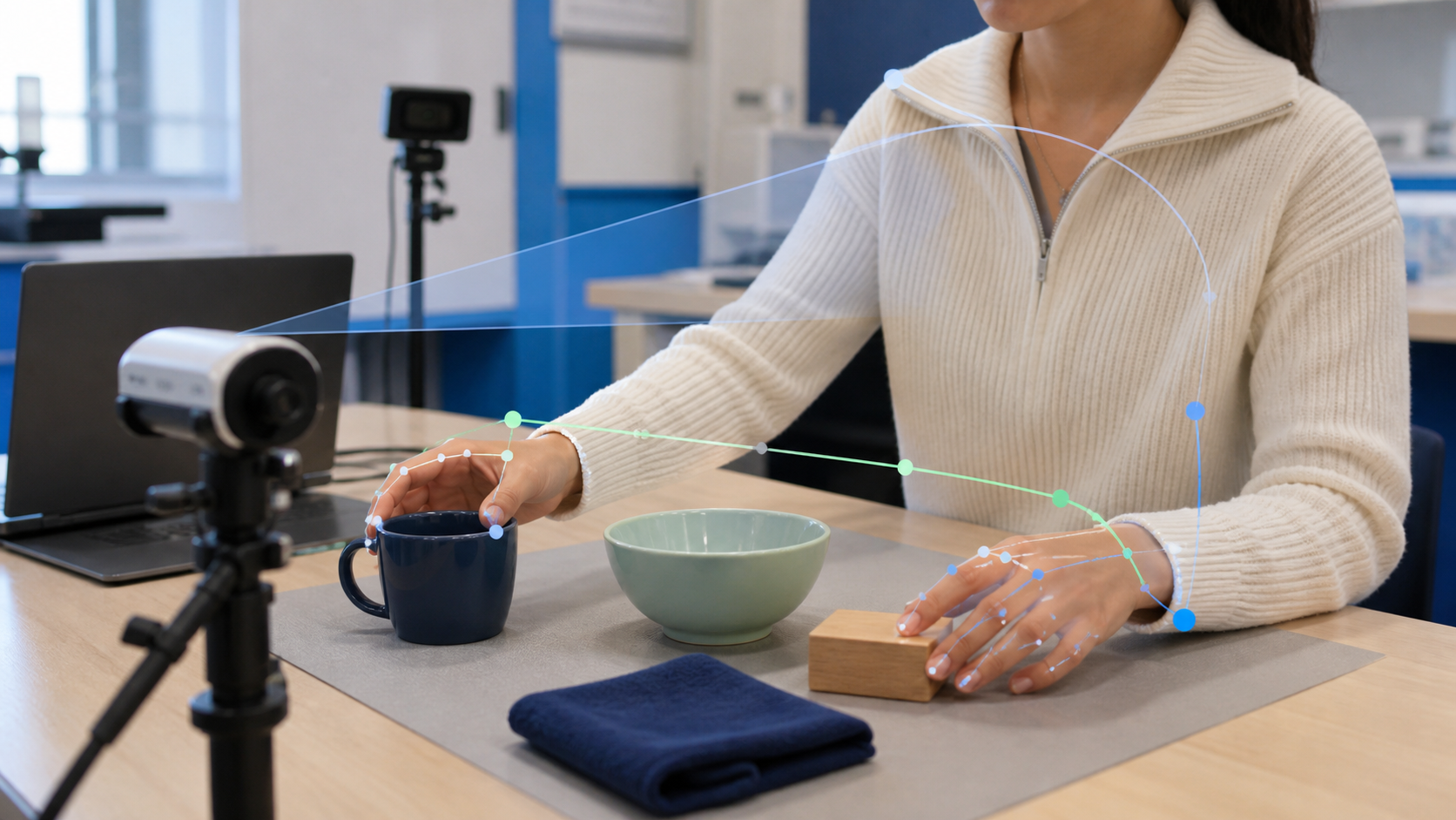 Hands and objects tracked in a behavior understanding study